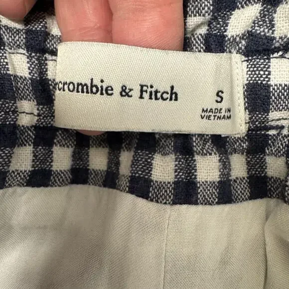 Abercrombie & Fitch Pants Womens Small Blue White Coastal Gingham Linen Blend - Picture 4 of 10